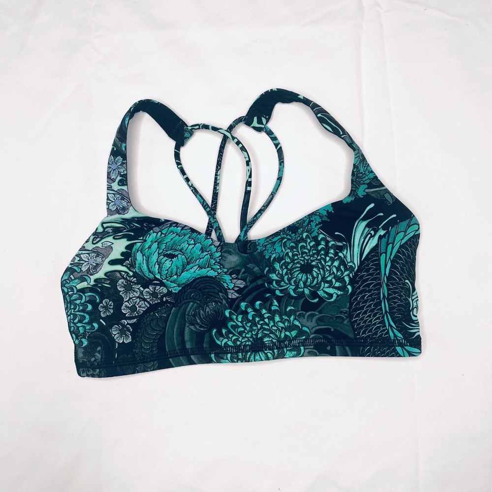 Lululemon Free to Be Bra - black/teal floral print (size 4)